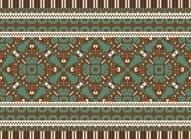 African cross stitch embroidery on background.geometric ethnic oriental seamless pattern traditional.Aztec style abstract vector illustration.design for texture,fabric,clothing,wrapping,carpet.