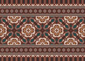 African cross stitch embroidery on background.geometric ethnic oriental seamless pattern traditional.Aztec style abstract vector illustration.design for texture,fabric,clothing,wrapping,carpet.