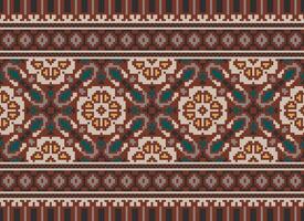 African cross stitch embroidery on background.geometric ethnic oriental seamless pattern traditional.Aztec style abstract vector illustration.design for texture,fabric,clothing,wrapping,carpet.