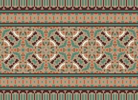 African cross stitch embroidery on background.geometric ethnic oriental seamless pattern traditional.Aztec style abstract vector illustration.design for texture,fabric,clothing,wrapping,carpet.