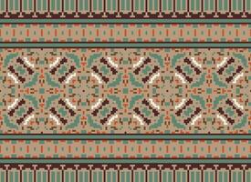 African cross stitch embroidery on background.geometric ethnic oriental seamless pattern traditional.Aztec style abstract vector illustration.design for texture,fabric,clothing,wrapping,carpet.