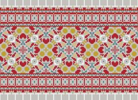 African cross stitch embroidery on background.geometric ethnic oriental seamless pattern traditional.Aztec style abstract vector illustration.design for texture,fabric,clothing,wrapping,carpet.