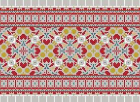 African cross stitch embroidery on background.geometric ethnic oriental seamless pattern traditional.Aztec style abstract vector illustration.design for texture,fabric,clothing,wrapping,carpet.