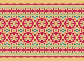 African cross stitch embroidery on background.geometric ethnic oriental seamless pattern traditional.Aztec style abstract vector illustration.design for texture,fabric,clothing,wrapping,carpet.