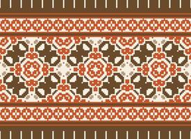 African cross stitch embroidery on background.geometric ethnic oriental seamless pattern traditional.Aztec style abstract vector illustration.design for texture,fabric,clothing,wrapping,carpet.