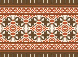 African cross stitch embroidery on background.geometric ethnic oriental seamless pattern traditional.Aztec style abstract vector illustration.design for texture,fabric,clothing,wrapping,carpet.