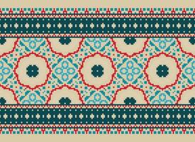 African cross stitch embroidery on background.geometric ethnic oriental seamless pattern traditional.Aztec style abstract vector illustration.design for texture,fabric,clothing,wrapping,carpet.
