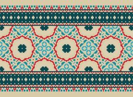 African cross stitch embroidery on background.geometric ethnic oriental seamless pattern traditional.Aztec style abstract vector illustration.design for texture,fabric,clothing,wrapping,carpet.