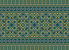 African cross stitch embroidery on background.geometric ethnic oriental seamless pattern traditional.Aztec style abstract vector illustration.design for texture,fabric,clothing,wrapping,carpet.