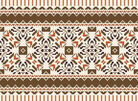 African cross stitch embroidery on background.geometric ethnic oriental seamless pattern traditional.Aztec style abstract vector illustration.design for texture,fabric,clothing,wrapping,carpet.