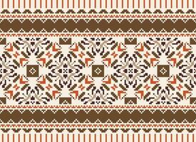 African cross stitch embroidery on background.geometric ethnic oriental seamless pattern traditional.Aztec style abstract vector illustration.design for texture,fabric,clothing,wrapping,carpet.