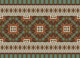 African cross stitch embroidery on background.geometric ethnic oriental seamless pattern traditional.Aztec style abstract vector illustration.design for texture,fabric,clothing,wrapping,carpet.