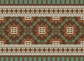 African cross stitch embroidery on background.geometric ethnic oriental seamless pattern traditional.Aztec style abstract vector illustration.design for texture,fabric,clothing,wrapping,carpet.