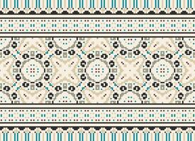 African cross stitch embroidery on background.geometric ethnic oriental seamless pattern traditional.Aztec style abstract vector illustration.design for texture,fabric,clothing,wrapping,carpet.