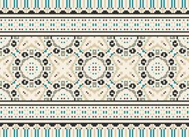 African cross stitch embroidery on background.geometric ethnic oriental seamless pattern traditional.Aztec style abstract vector illustration.design for texture,fabric,clothing,wrapping,carpet.