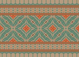 African cross stitch embroidery on background.geometric ethnic oriental seamless pattern traditional.Aztec style abstract vector illustration.design for texture,fabric,clothing,wrapping,carpet.