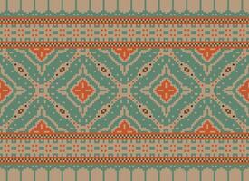 African cross stitch embroidery on background.geometric ethnic oriental seamless pattern traditional.Aztec style abstract vector illustration.design for texture,fabric,clothing,wrapping,carpet.