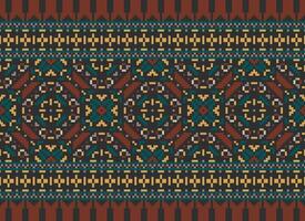 African cross stitch embroidery on background.geometric ethnic oriental seamless pattern traditional.Aztec style abstract vector illustration.design for texture,fabric,clothing,wrapping,carpet.