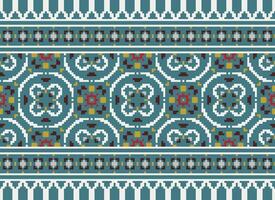 African cross stitch embroidery on background.geometric ethnic oriental seamless pattern traditional.Aztec style abstract vector illustration.design for texture,fabric,clothing,wrapping,carpet.