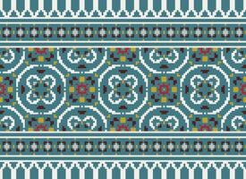 African cross stitch embroidery on background.geometric ethnic oriental seamless pattern traditional.Aztec style abstract vector illustration.design for texture,fabric,clothing,wrapping,carpet.