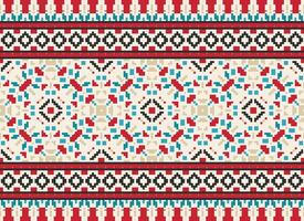 African cross stitch embroidery on background.geometric ethnic oriental seamless pattern traditional.Aztec style abstract vector illustration.design for texture,fabric,clothing,wrapping,carpet.