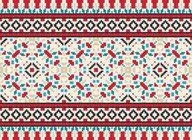 African cross stitch embroidery on background.geometric ethnic oriental seamless pattern traditional.Aztec style abstract vector illustration.design for texture,fabric,clothing,wrapping,carpet.