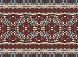 African cross stitch embroidery on background.geometric ethnic oriental seamless pattern traditional.Aztec style abstract vector illustration.design for texture,fabric,clothing,wrapping,carpet.