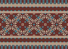 African cross stitch embroidery on background.geometric ethnic oriental seamless pattern traditional.Aztec style abstract vector illustration.design for texture,fabric,clothing,wrapping,carpet.