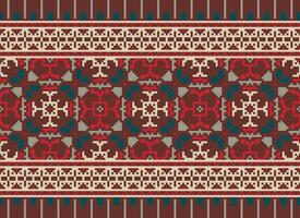 African cross stitch embroidery on background.geometric ethnic oriental seamless pattern traditional.Aztec style abstract vector illustration.design for texture,fabric,clothing,wrapping,carpet.