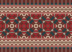 African cross stitch embroidery on background.geometric ethnic oriental seamless pattern traditional.Aztec style abstract vector illustration.design for texture,fabric,clothing,wrapping,carpet.