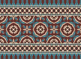 African cross stitch embroidery on background.geometric ethnic oriental seamless pattern traditional.Aztec style abstract vector illustration.design for texture,fabric,clothing,wrapping,carpet.