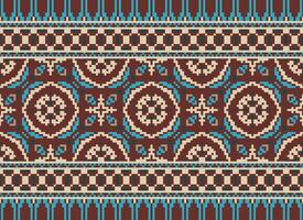 African cross stitch embroidery on background.geometric ethnic oriental seamless pattern traditional.Aztec style abstract vector illustration.design for texture,fabric,clothing,wrapping,carpet.