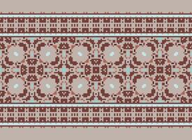 African cross stitch embroidery on background.geometric ethnic oriental seamless pattern traditional.Aztec style abstract vector illustration.design for texture,fabric,clothing,wrapping,carpet.