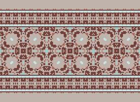 African cross stitch embroidery on background.geometric ethnic oriental seamless pattern traditional.Aztec style abstract vector illustration.design for texture,fabric,clothing,wrapping,carpet.