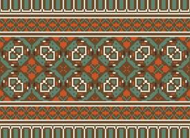 African cross stitch embroidery on background.geometric ethnic oriental seamless pattern traditional.Aztec style abstract vector illustration.design for texture,fabric,clothing,wrapping,carpet.