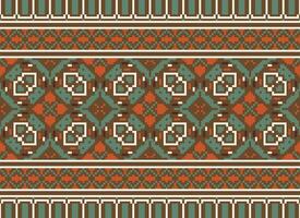 African cross stitch embroidery on background.geometric ethnic oriental seamless pattern traditional.Aztec style abstract vector illustration.design for texture,fabric,clothing,wrapping,carpet.