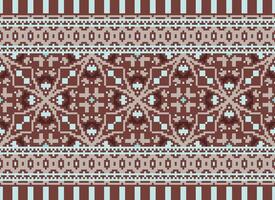 African cross stitch embroidery on background.geometric ethnic oriental seamless pattern traditional.Aztec style abstract vector illustration.design for texture,fabric,clothing,wrapping,carpet.