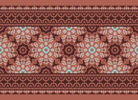 African cross stitch embroidery on background.geometric ethnic oriental seamless pattern traditional.Aztec style abstract vector illustration.design for texture,fabric,clothing,wrapping,carpet.