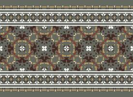 African cross stitch embroidery on background.geometric ethnic oriental seamless pattern traditional.Aztec style abstract vector illustration.design for texture,fabric,clothing,wrapping,carpet.