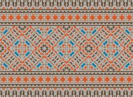 African cross stitch embroidery on background.geometric ethnic oriental seamless pattern traditional.Aztec style abstract vector illustration.design for texture,fabric,clothing,wrapping,carpet.