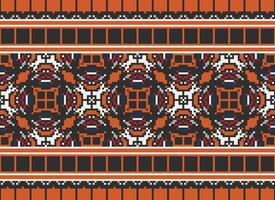 African cross stitch embroidery on background.geometric ethnic oriental seamless pattern traditional.Aztec style abstract vector illustration.design for texture,fabric,clothing,wrapping,carpet.