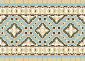 African cross stitch embroidery on background.geometric ethnic oriental seamless pattern traditional.Aztec style abstract vector illustration.design for texture,fabric,clothing,wrapping,carpet.
