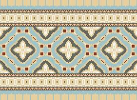 African cross stitch embroidery on background.geometric ethnic oriental seamless pattern traditional.Aztec style abstract vector illustration.design for texture,fabric,clothing,wrapping,carpet.