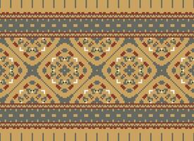 African cross stitch embroidery on background.geometric ethnic oriental seamless pattern traditional.Aztec style abstract vector illustration.design for texture,fabric,clothing,wrapping,carpet.