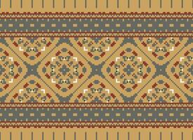 African cross stitch embroidery on background.geometric ethnic oriental seamless pattern traditional.Aztec style abstract vector illustration.design for texture,fabric,clothing,wrapping,carpet.