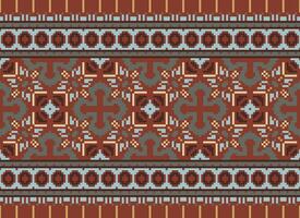 African cross stitch embroidery on background.geometric ethnic oriental seamless pattern traditional.Aztec style abstract vector illustration.design for texture,fabric,clothing,wrapping,carpet.