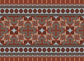 African cross stitch embroidery on background.geometric ethnic oriental seamless pattern traditional.Aztec style abstract vector illustration.design for texture,fabric,clothing,wrapping,carpet.