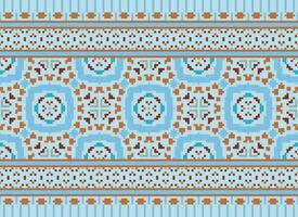 African cross stitch embroidery on background.geometric ethnic oriental seamless pattern traditional.Aztec style abstract vector illustration.design for texture,fabric,clothing,wrapping,carpet.