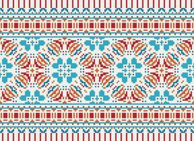 African cross stitch embroidery on background.geometric ethnic oriental seamless pattern traditional.Aztec style abstract vector illustration.design for texture,fabric,clothing,wrapping,carpet.