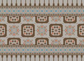 African cross stitch embroidery on background.geometric ethnic oriental seamless pattern traditional.Aztec style abstract vector illustration.design for texture,fabric,clothing,wrapping,carpet.